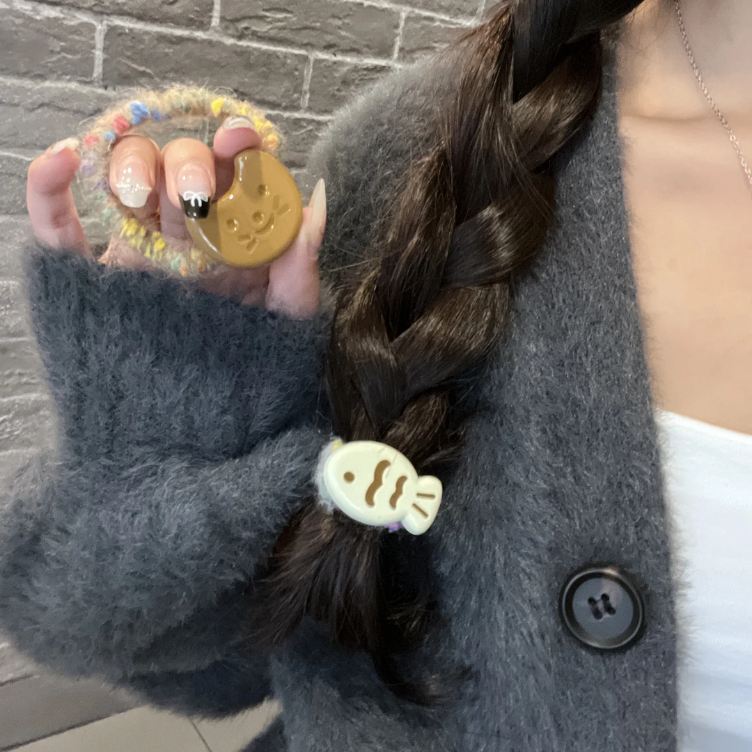韩系卡通创意饼干小猫小熊头绳甜美可爱少女发圈扎发马尾皮筋头饰