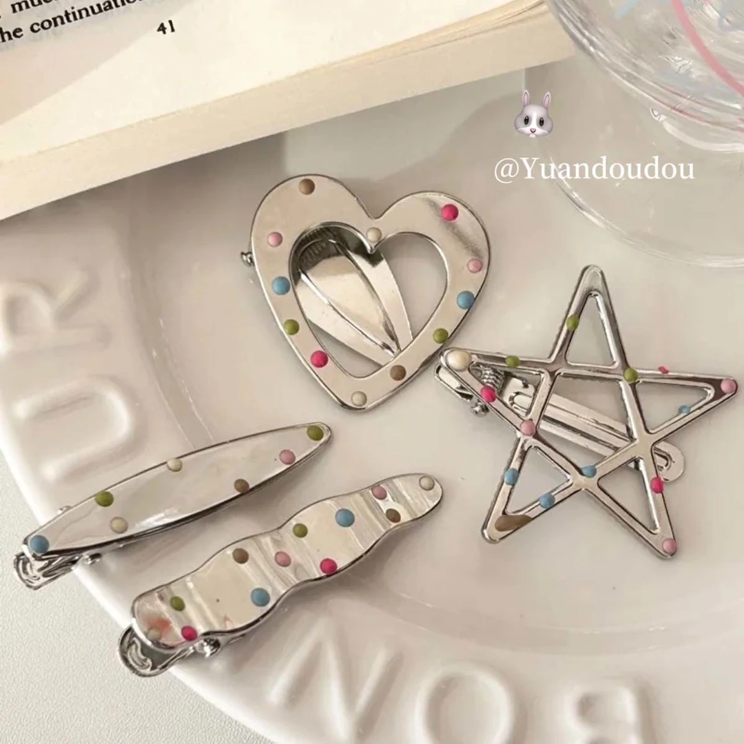 彩点点滴油银色金属发夹女侧边夹水滴夹头饰化妆发卡前额刘海夹子