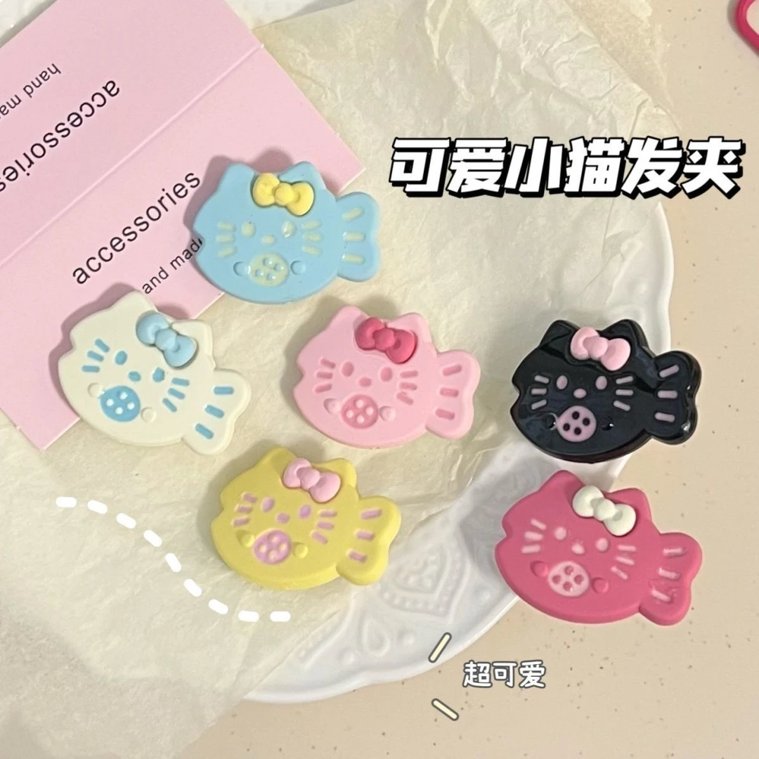 可爱磨砂小鱼kt猫发夹磨砂少女心刘海夹日系百搭学生卡通头饰儿女