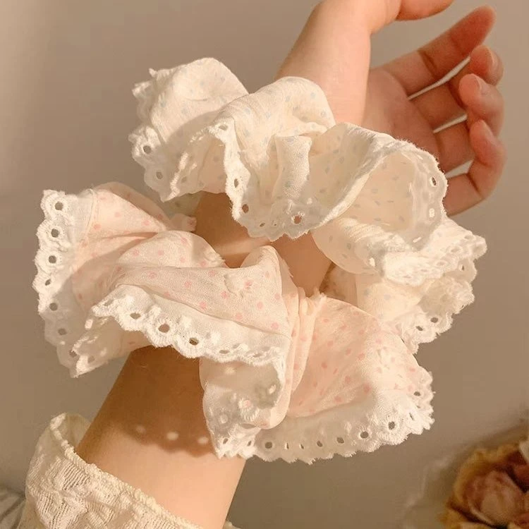 蕾丝波点大肠发圈女高级感韩系温柔丸子头大号发饰头绳头饰低马尾