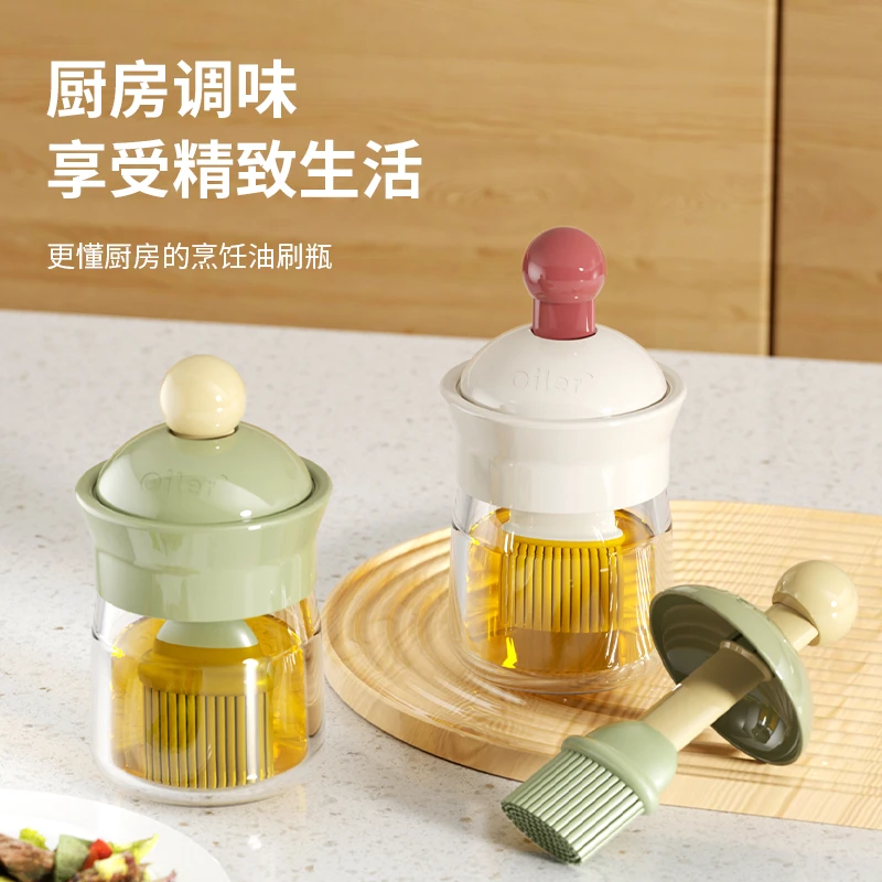 家用油刷耐高温油瓶一体玻璃厨房硅胶户外烧烤刷子烙饼刷酱油刷瓶
