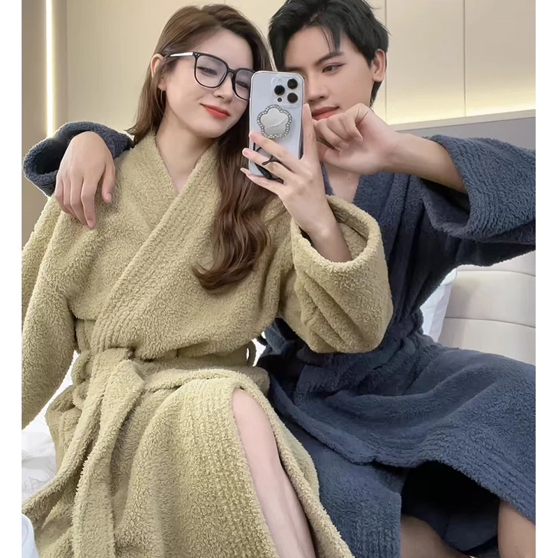 睡袍女2024新款情侣睡衣厚加长法兰绒浴衣珊瑚绒睡袍男浴袍家居服