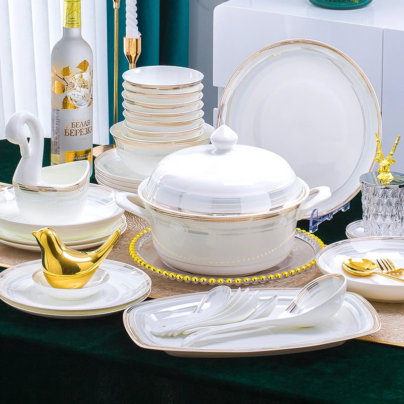 a餐具星辰大海高温骨瓷套装碗盘碟筷套装高档家用碗盘摆台