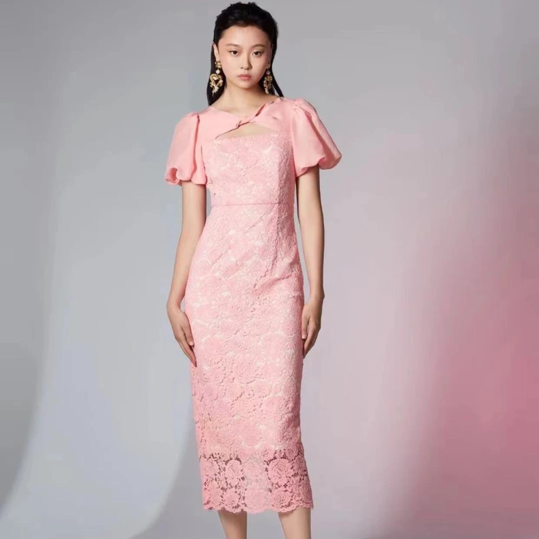 OU.FASHION/欧点青春优雅国风修身甜美短袖连衣裙1122330048    .