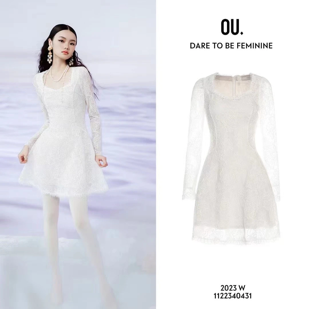 OU.FASHION/欧点连衣裙蕾丝显瘦气质长袖法式1122340431        .