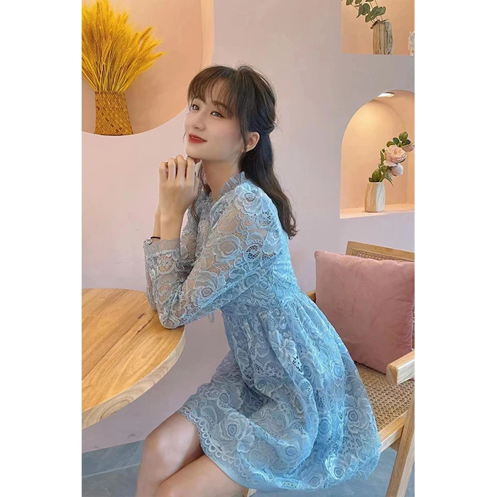 OU蕾丝花朵印纹长袖连衣裙 1122140041今年最火连衣裙          .