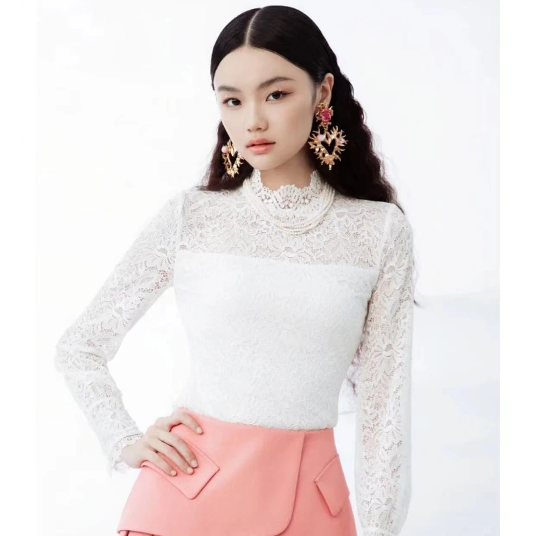 OU.FASHION/欧点长袖上衣蕾丝气质时尚百搭打底半高领1032340025.