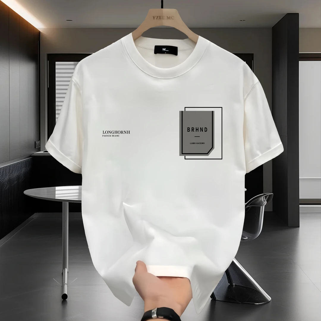 男士2024夏季新款纯棉短袖百搭时尚创意印花T恤男士潮牌圆领上衣