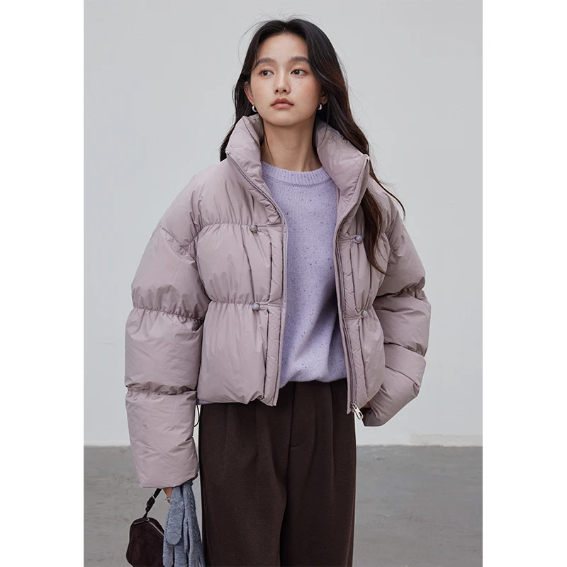 素典【小豆包】160克以上！加厚短款抽褶立领90白鸭绒羽绒服2686