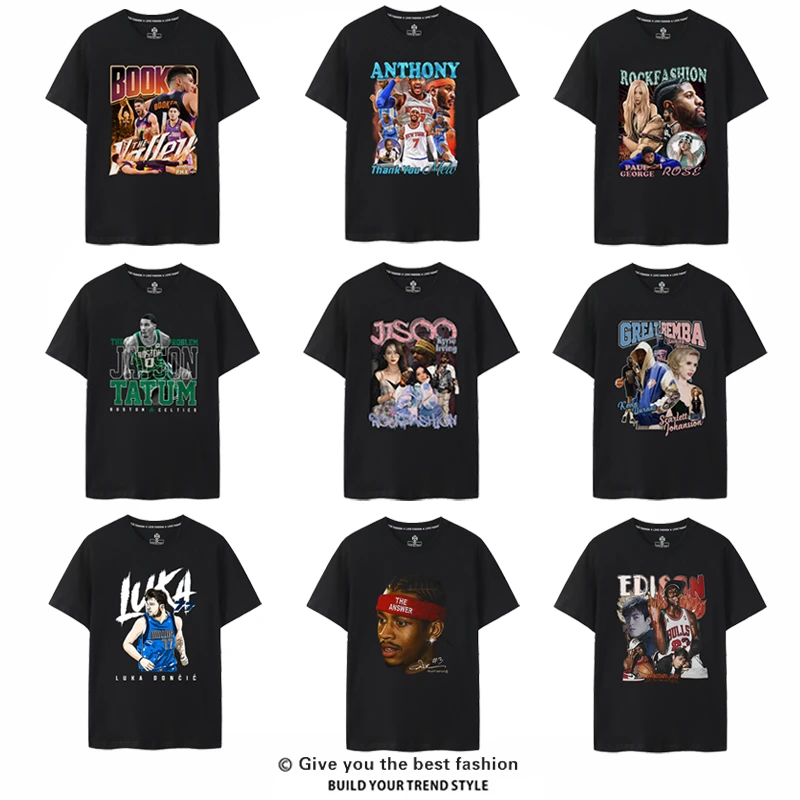 潮流篮球星凯利欧文杜莫兰特JISOO鲍尔美式休闲短袖T恤大码运动夏