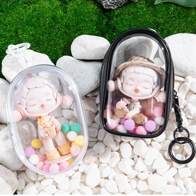 遛娃包盲盒泡泡玛特收纳晒娃高透明胶囊外出保护套防尘拉链挂件袋