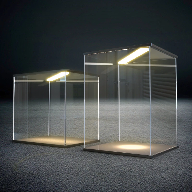 带灯款亚克力盲盒收纳盒手办展示盒子积木乐高盲盒黏土透明防尘罩