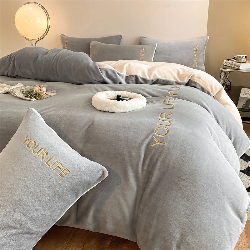 牛奶绒四件套冬季加厚三件套珊瑚绒被套罩双面加绒法兰绒单件被套