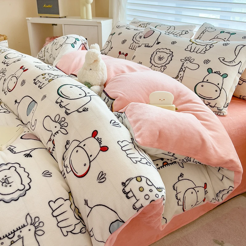 牛奶绒四件套加厚绒床单床笠被套冬天法兰绒被罩单件珊瑚绒三件套