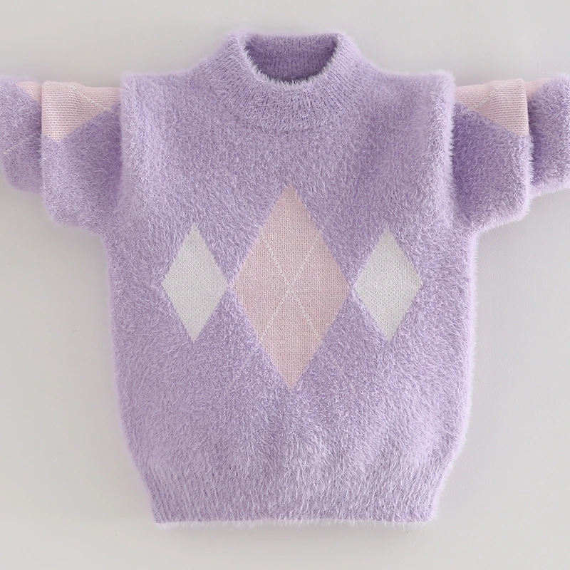 童装毛衣女童毛衣秋冬款儿童毛衣加厚水貂绒小女孩毛衣儿童针织衫