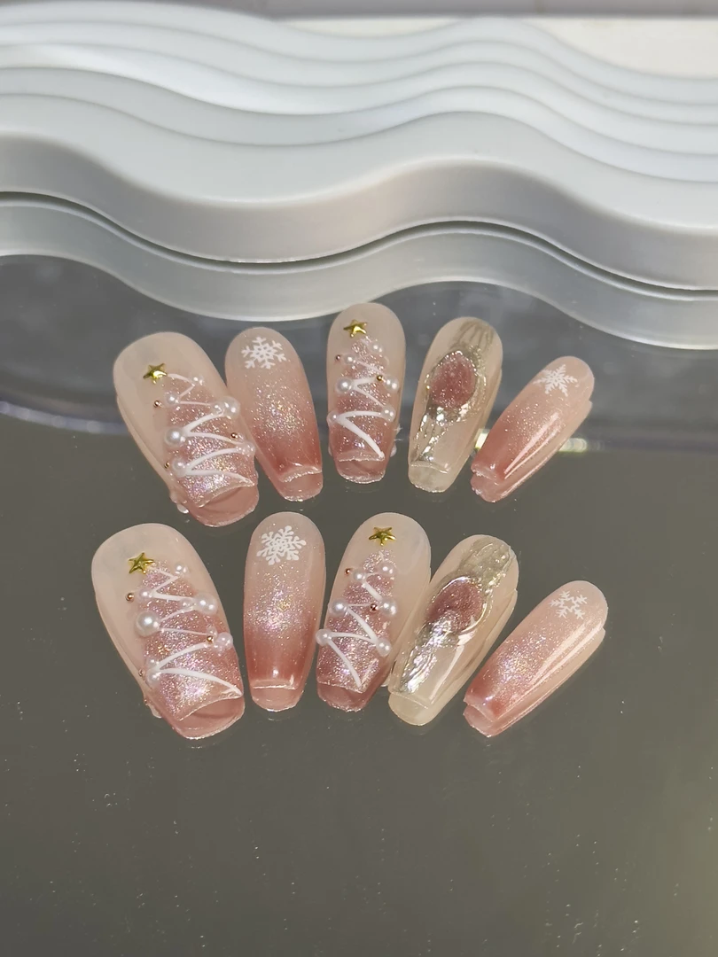 【圣诞甜心】轻奢风纯手工穿戴甲可拆卸指甲贴片