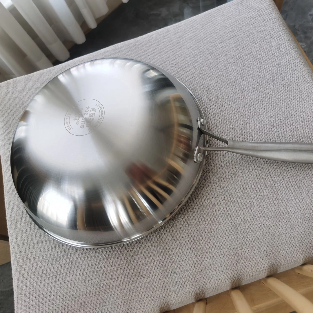 肴尚无涂层锅304不锈钢炒锅酒店餐厅爆炒菜西餐三层复合钢煎炒锅