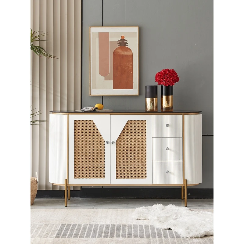 轻奢玄关柜客厅入户餐边柜实木藤艺鞋柜现代简约北欧装饰柜储藏柜