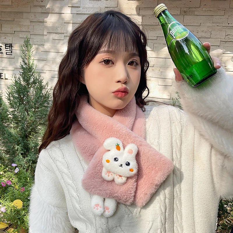 冬季卡通兔子毛绒保暖成人围巾男女学生加绒加厚韩版防风新款围脖