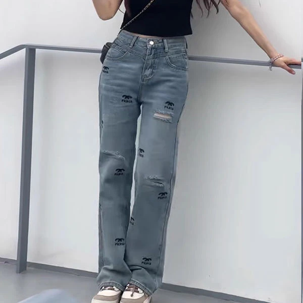 2024新款高腰复古宽松显瘦百搭休闲直筒阔腿垂感拖地牛仔长裤子潮