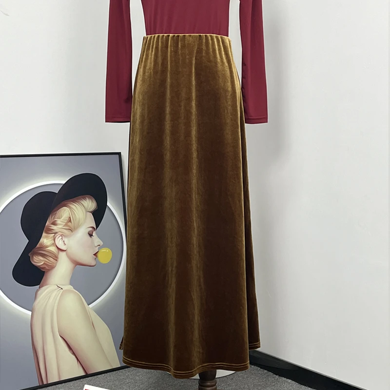 高级感秋冬金丝绒半身裙