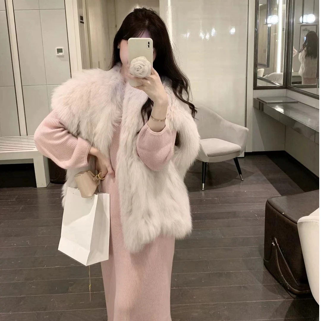 阿元【富贵花马甲】2024新款秋冬百搭狐狸毛编织女装外套