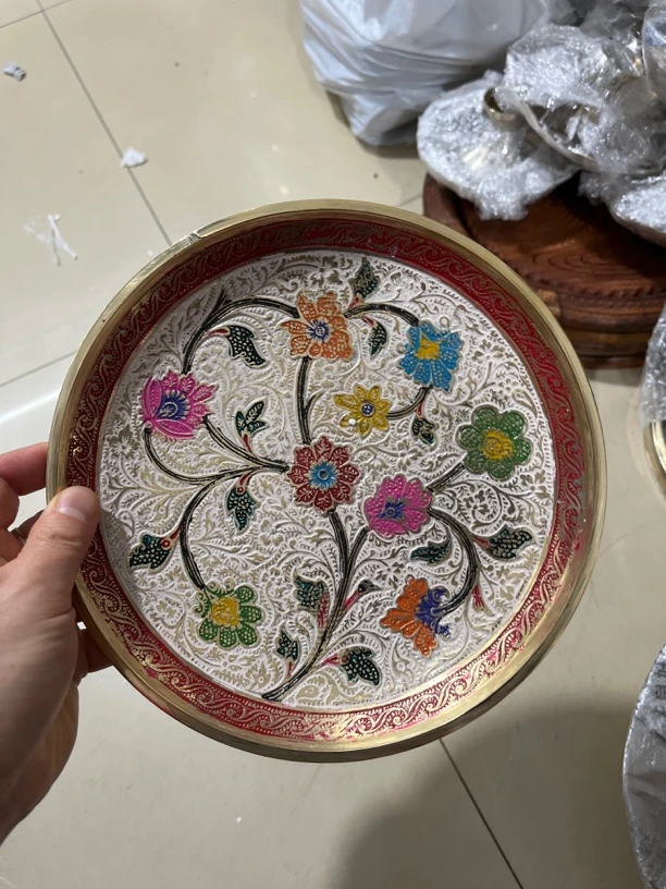 20厘米巴基斯坦手工摆件颜色花纹随机铜盘