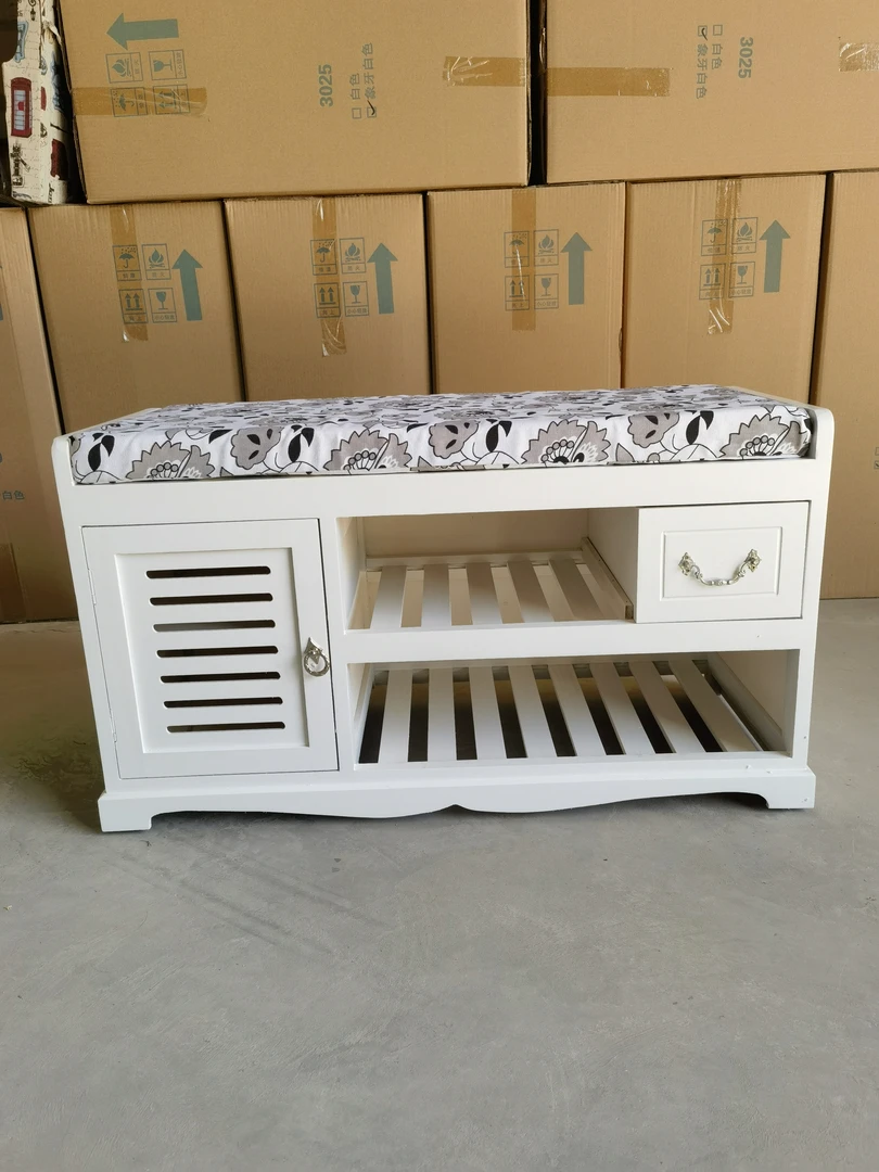 实木鞋柜木制换鞋凳 鞋柜储物凳入户门走廊一体 美式换鞋凳穿鞋凳