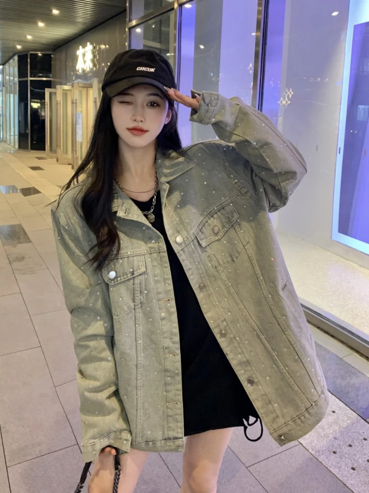 韩版宽松显瘦牛仔外套女2025春季新款设计感重工烫钻工装风夹克潮