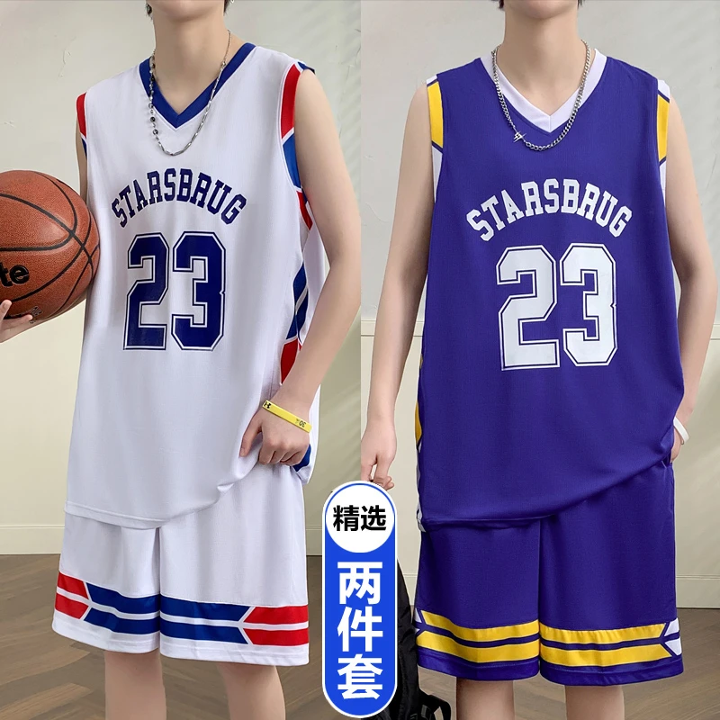 23号詹姆斯运动套装篮球服速干青少年无袖v领T恤学生球衣背心一套
