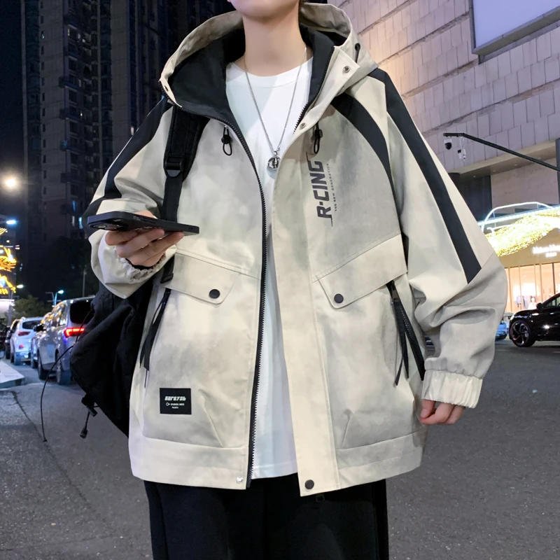 春秋季新款外套男孩青少年帅气夹克大童初高中学生冲锋衣男装连帽