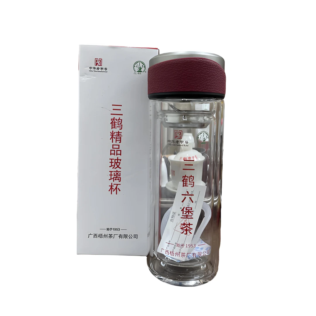 梧州茶厂六堡茶三鹤精品玻璃杯一个广西梧州六堡茶茶周边