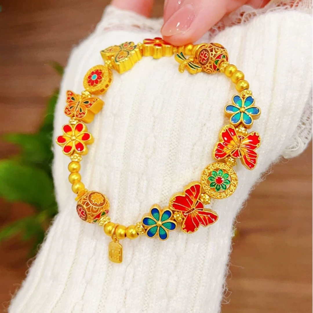 铜合金手链 古法传承烧蓝珐琅彩蝴蝶手链复古手串送女友礼物