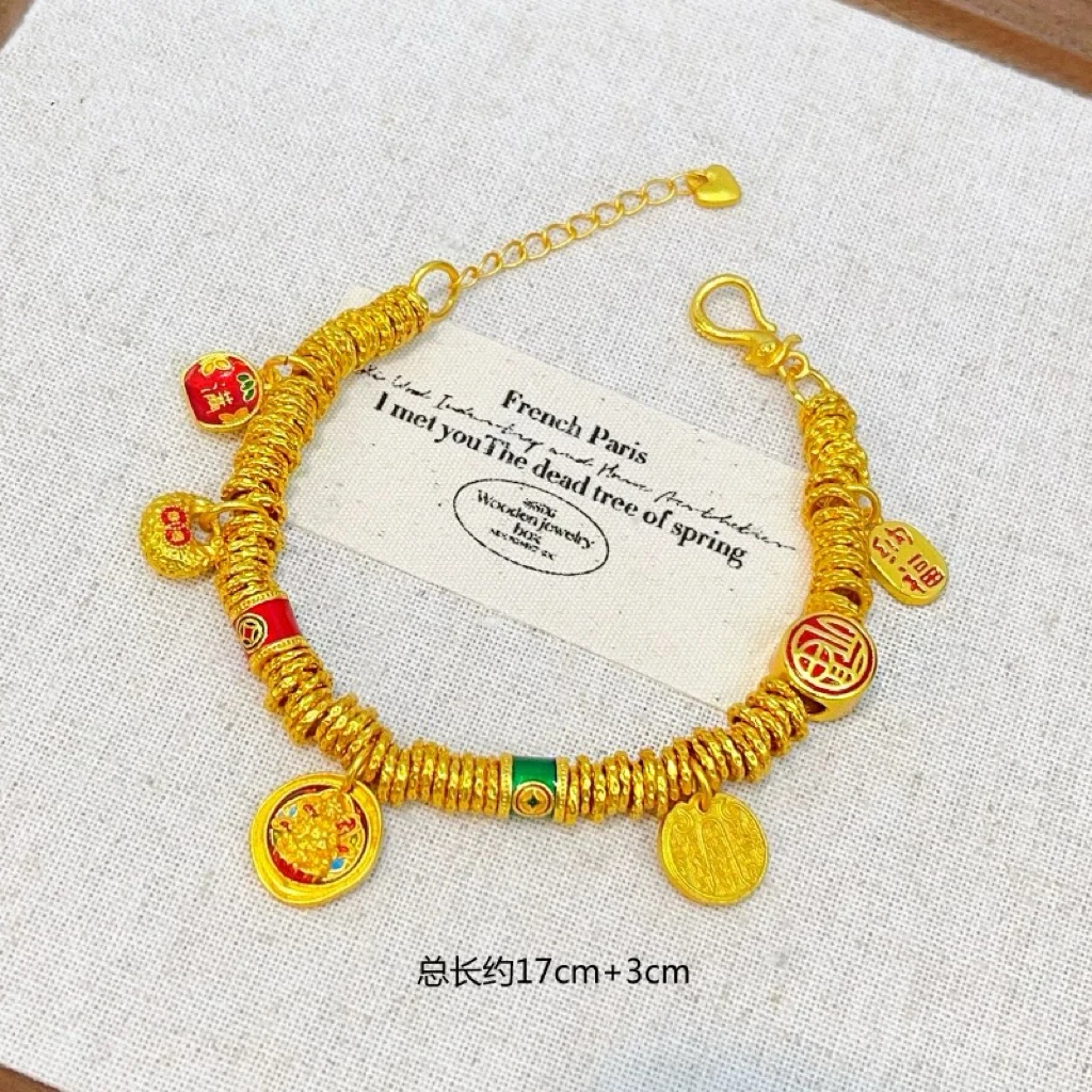 铜合金布艺手链 韦雪同款烧蓝珐琅黄财神小胖福盘缠手链男女国风
