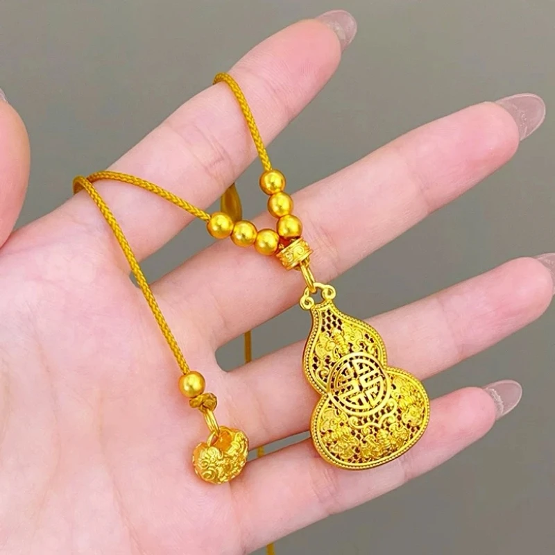 铜合金吊坠 新中式国潮风镂空扁葫芦吊坠毛衣链复古项链女时尚