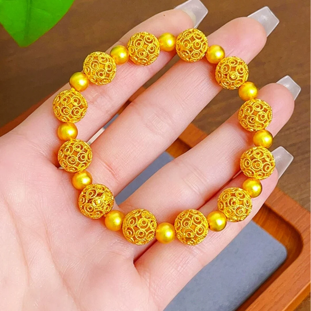 合金手链 古法传承花丝玲珑镂空圆珠手链花朵圆珠手串送女友礼物