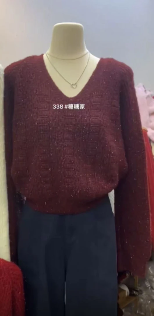冬款V领针织羊毛上衣338