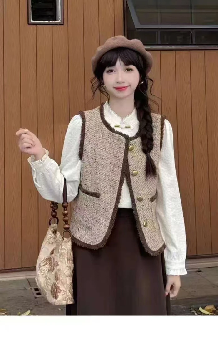 秋季毛边流苏小香风马甲9905