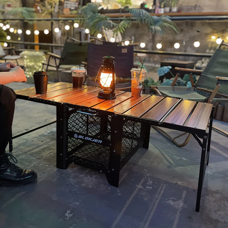 露营收纳折叠桌便捷多功能野餐露营桌车载收纳箱桌庭院阳台金属桌