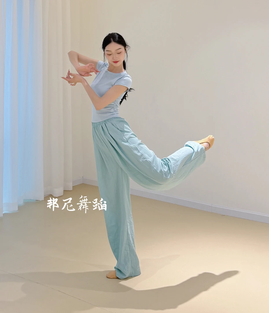 舞蹈练功服舞蹈练功服邦尼褶皱肌理阔腿裤舞服时尚显瘦直筒垂感