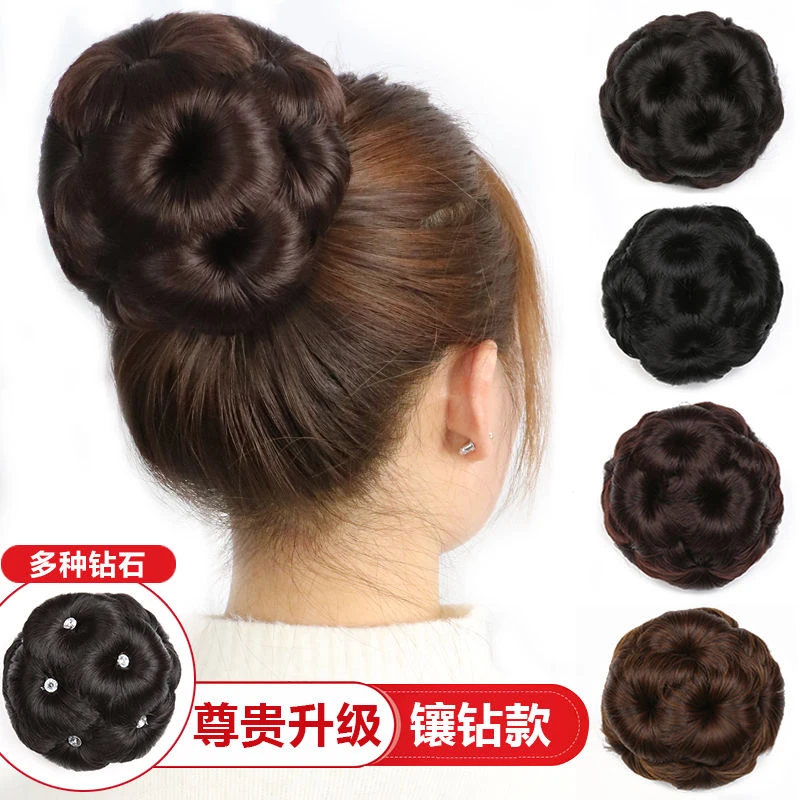 丸子头假发女抓夹发包九朵花爪夹花苞头假发包新娘丸子头花盘发器