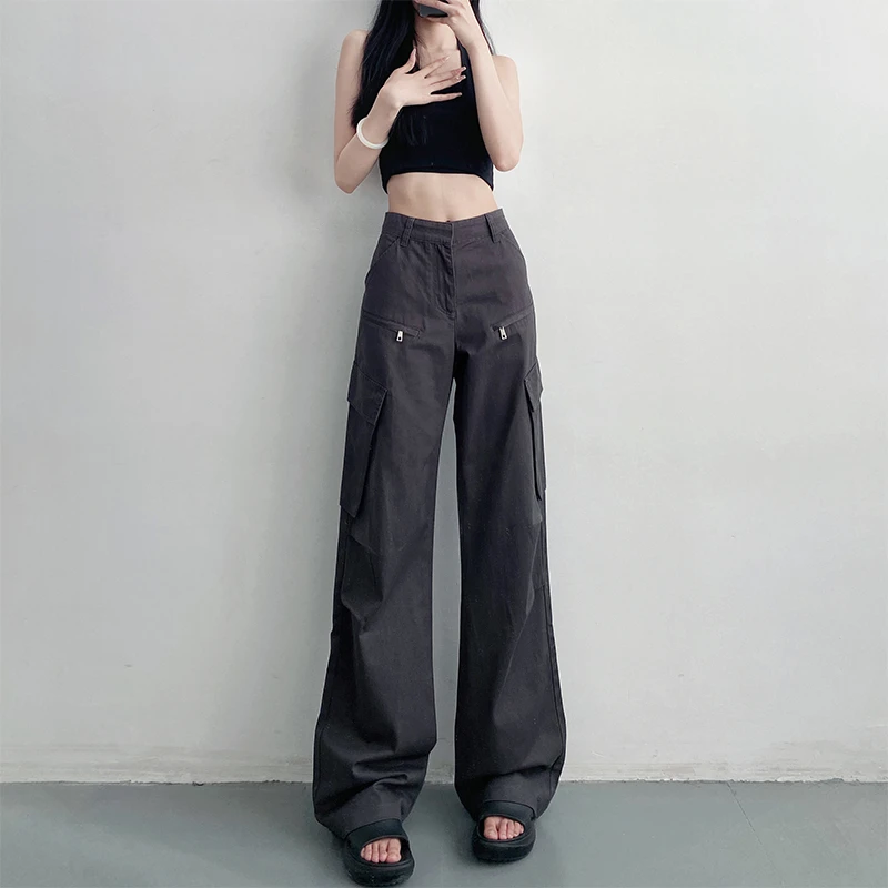 美式甜酷高腰直筒工装裤女新款设计感175高个子显瘦加长版休闲裤