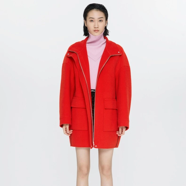 【芒果精选】MASFER.SU冬新款圣诞红线条感H型大衣双面呢女