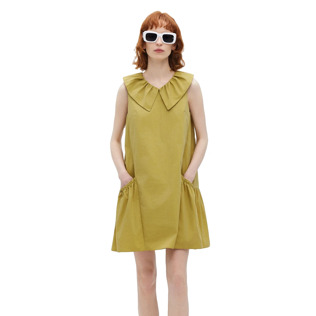 Marisfrolg.SU玛丝菲尔素新品娃娃领无袖宽松碎褶A字裙B1EG20596