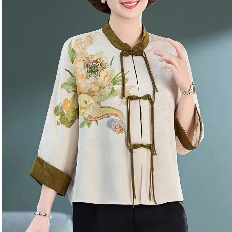 新中式妈妈秋季宽松小衫2024新款时尚洋气中老年女装中国风上衣服
