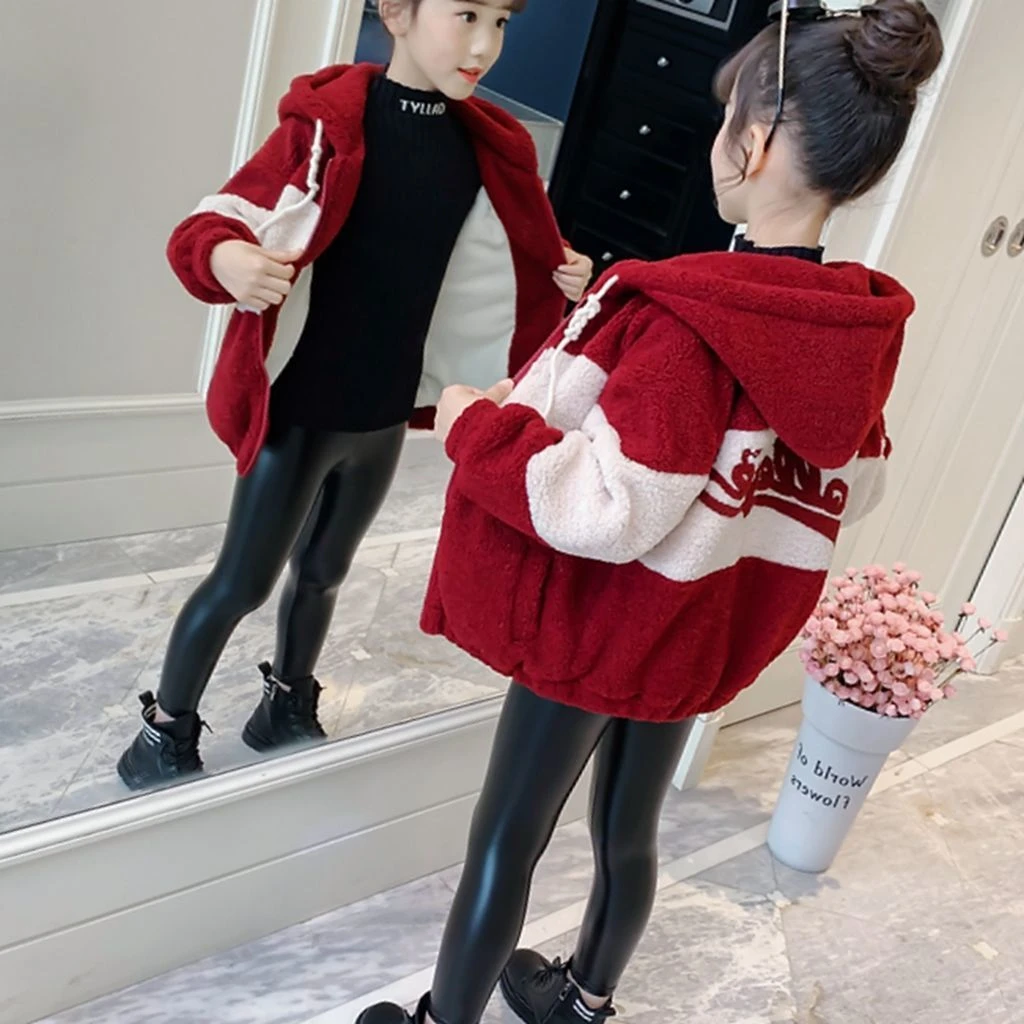 女童外套加厚2023新款毛毛衣中大童女孩洋气开衫加绒毛儿童装