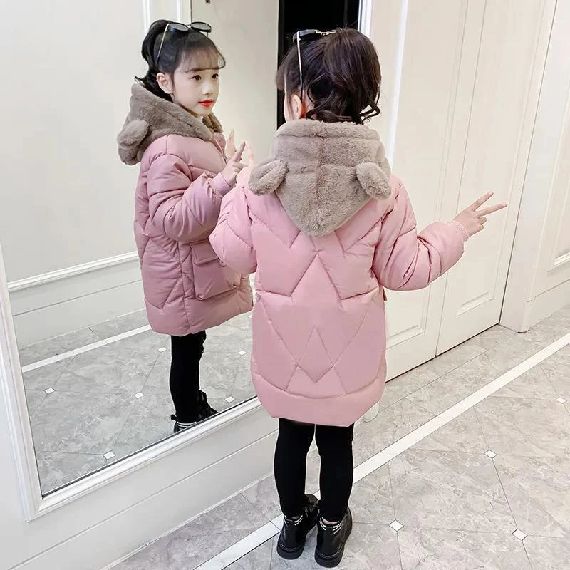 新潮流女童服加厚冬装2023新款儿童中大童衣可爱中长款洋保暖