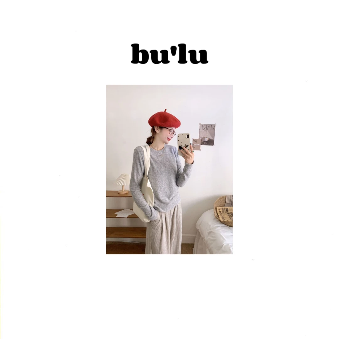 bu'lu ”毛茸茸“eg*g圆领秋冬加绒打底衫女