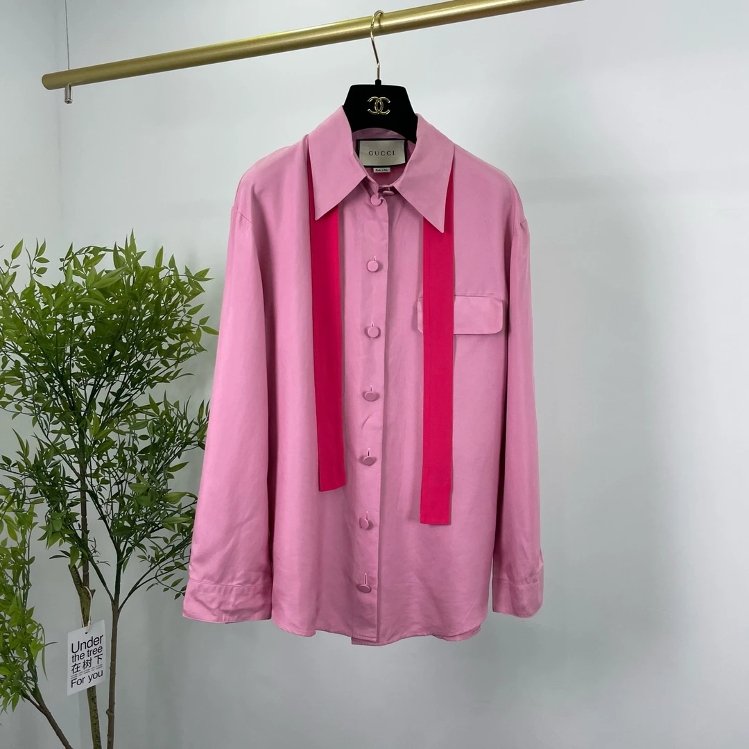 Gucci 古驰 飘带丝绸长袖衬衫 40码/95新/无配件 YM0984