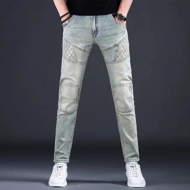 秋冬新款高端牛仔裤男潮牌美式复古黄泥水洗欧美修身小脚休闲裤子